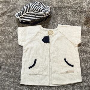 The Beaufort Bonnet Company white & Navy cover up & navy stripe sun hat 18/24